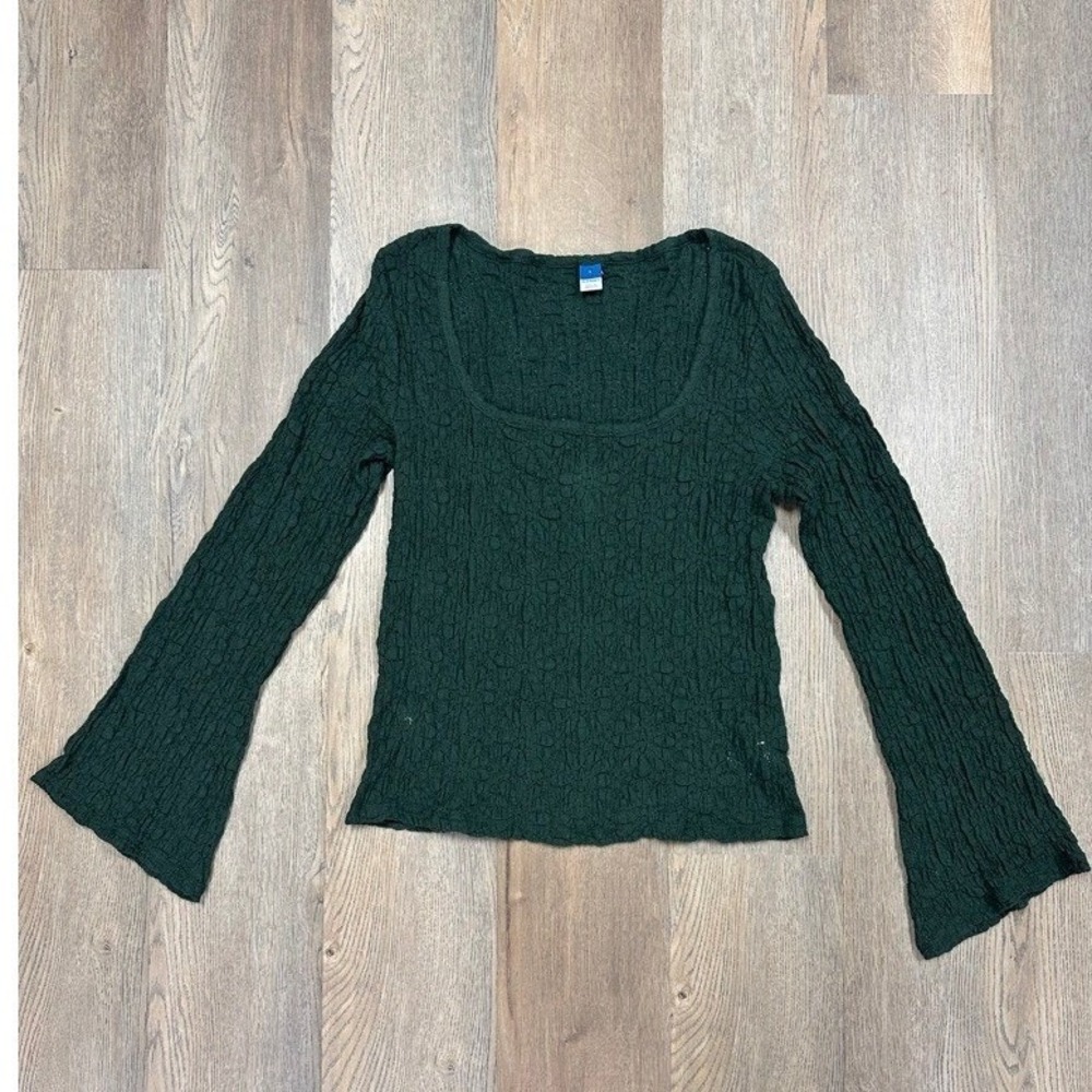 Old Navy Forest Green Textured Popcorn Scoop Bell Sleeve Top Large Fairy Whimsy